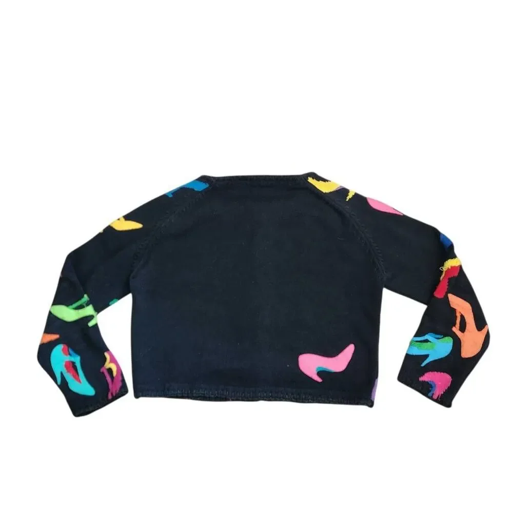 Vintage Michael Simon Sweater Cardigan Small High Heels Pop Art to Wear Embellis - Picture 3 of 5